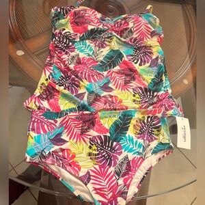 Swimsuits For All Women’s Tankini 2 piece Swim - Pink Multi Tropical Leaf